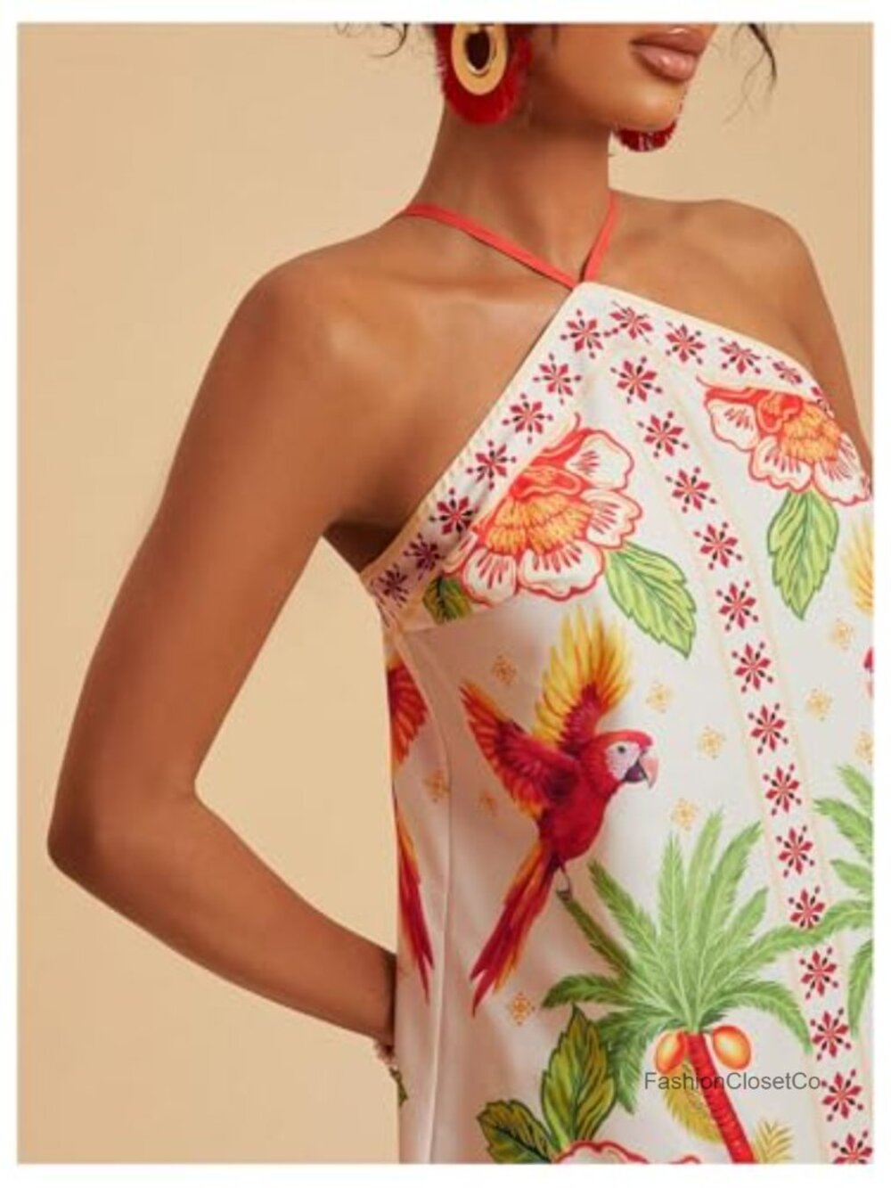 Backless Halter Mini Dress - Tropical Vacation Outfit - Picture 5 of 6